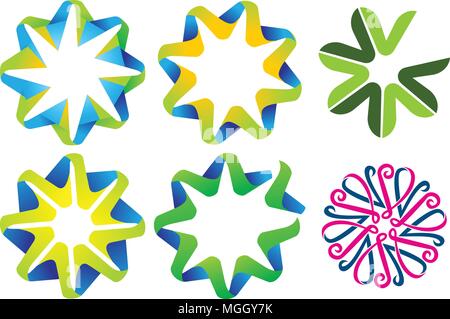 Flower Ribbon Template Set Stock Vector