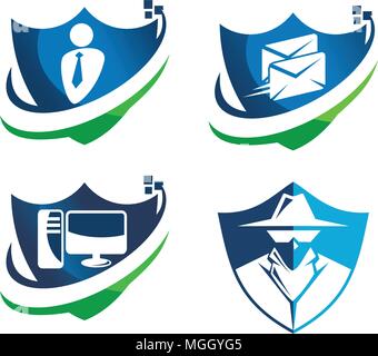 Global Security Shield Template Set Stock Vector
