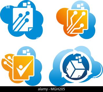 Digital Document Cloud Template Set Stock Vector