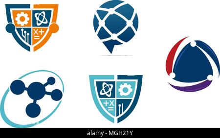 Technology Connection Logo Set Stock Vector