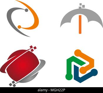 Technology Connection Logo Set Stock Vector