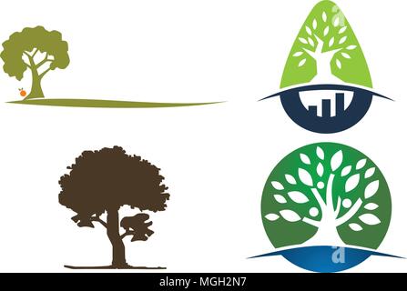 Oak Tree Template Set Stock Vector