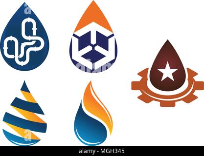 Water Fire Flame Gas Oil Set Stock Vector