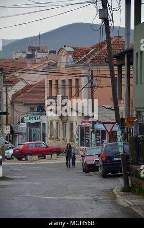 The town of Novi Pazar in the historical region of Sandzak, Serbia: Street scene outside the center Stock Photo