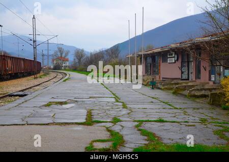 The small town of Prijepolje by the Lim river in the region of Sandzak, Serbia: the railway Station on the Belgrade - Bar line Stock Photo