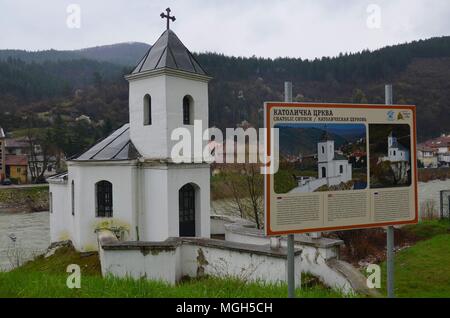 The small town of Prijepolje by the Lim river in the region of Sandzak, Serbia: the Catholic church Stock Photo