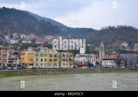 The small town of Prijepolje by the Lim river in the region of Sandzak, Serbia: view to the orthodox church Stock Photo