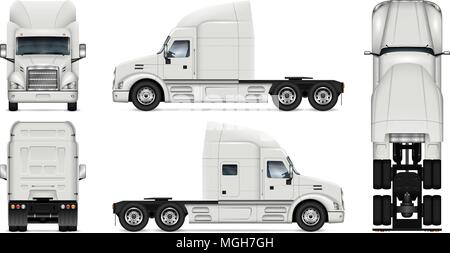 Truck vector mock-up. Isolated template of lorry on white background. Vehicle branding mockup. Side, front, back, top view. Easy to edit and recolor. Stock Vector