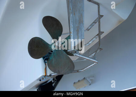 Four-bladed propeller on life-boat of cruise liner Stock Photo