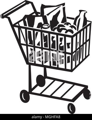 Shopping Cart - Retro Clipart Illustration Stock Vector
