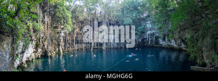 Yokdzonot, Chichen Itza, Mexico, South America: [Yokdzonot cenote, natural pit sinkhole, swimming and relaxing tourist attraction in Mexico Stock Photo