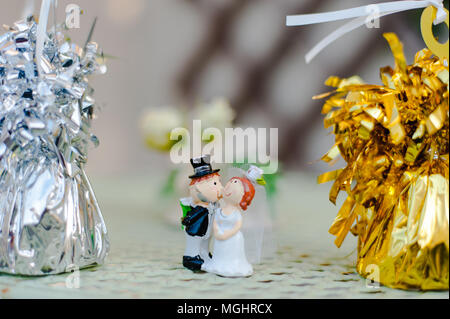 Close up wedding decoration, toy bride and groom Stock Photo