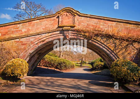 A bridge in The Dell, gardens at Port Sunlight, Wirral Stock Photo