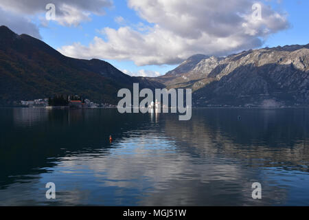 Situated on a small islet in the bay of Kotor, Montenegro - the church of Virgin Mary Stock Photo