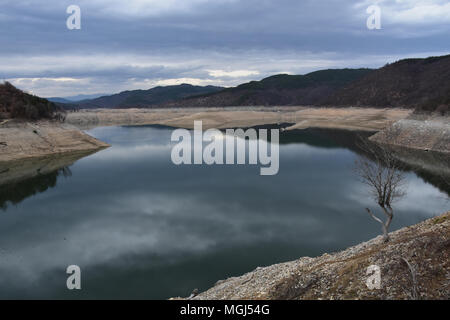 Polluted and almost empty Topolnitsa Dam Lake, Bulgaria Stock Photo