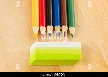 many sharp sharpened colored pencils close-up on the background Stock Photo