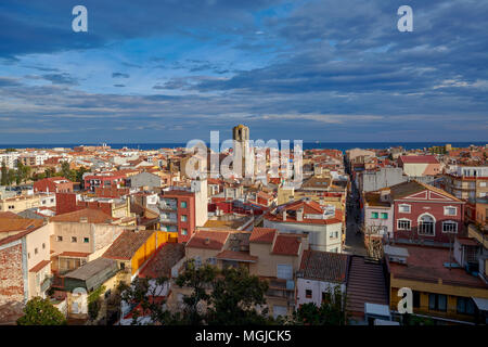 View of the old Spanish town Malgrat de Mar from the hill Stock Photo