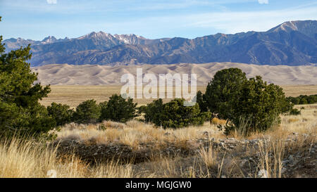 Great Sand Dunes National Park; Colorado; USA; early spring morning. There is a deer in the photo - do you see him? Stock Photo