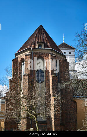Fragment of  the medieval Gothic church with belfry in Poznan Stock Photo