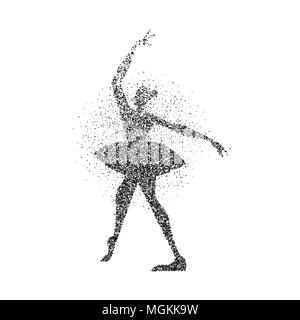 Girl silhouette dancing classic ballet made of particle splash. Ballerina dancer pose in motion. EPS10 vector. Stock Vector