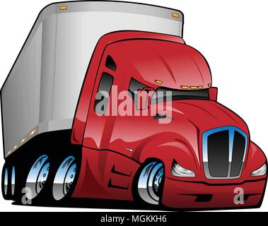 Semi Truck with Trailer Cartoon Vector Illustration Stock Vector