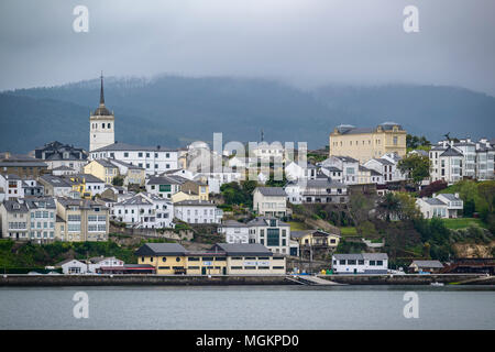 Village of Castropol in the Principality of Asturias with the Church of Santiago Apostle, Spain Stock Photo