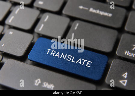 Multi language translation concept, computer keyboard with translate text on color keypad button. Stock Photo