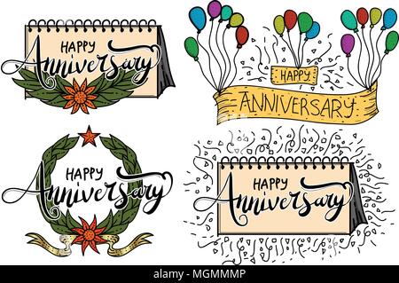 Happy Anniversary - beautiful script hand lettering composition design