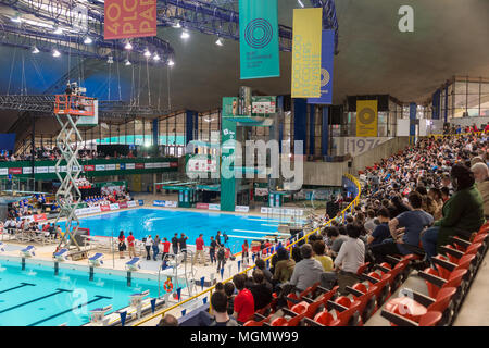 Montreal, CA - 28 April 2018: Montreal Olympic Stadium swimming pool during FINA/CNSG Diving World Series. Stock Photo