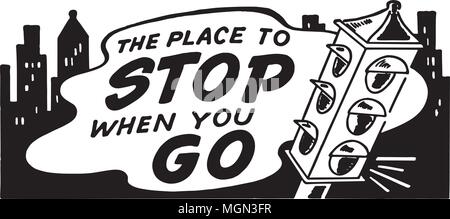 The Place To Stop 3 - Retro Ad Art Banner Stock Vector