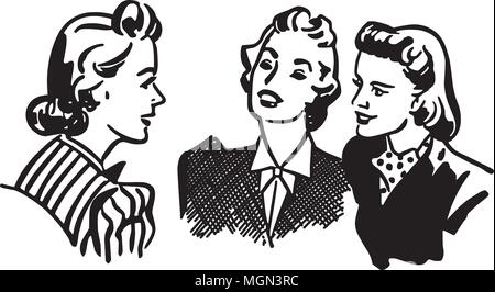 Three Gals Chatting - Retro Clipart Illustration Stock Vector