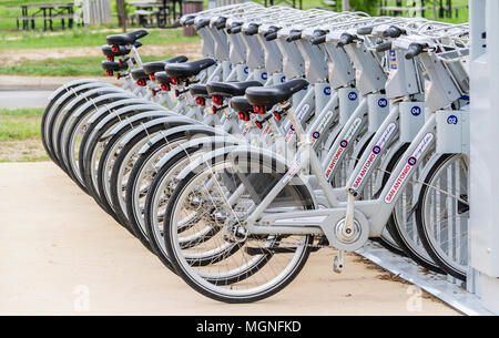 Bicycles for rent at San Jose Misssion in San Antonio. Stock Photo