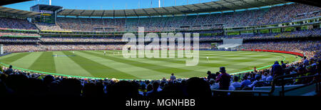 Wide panorama of test cricket match at the Melbourne Cricket Ground (MCG), Australia versus England, Boxing Day 2018 Stock Photo