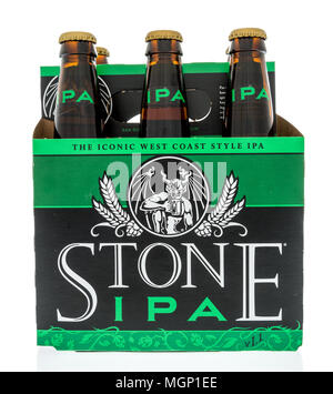 Winneconne, WI -  20 April 2018: A six pack of Stone IPA beer on an isolated background. Stock Photo