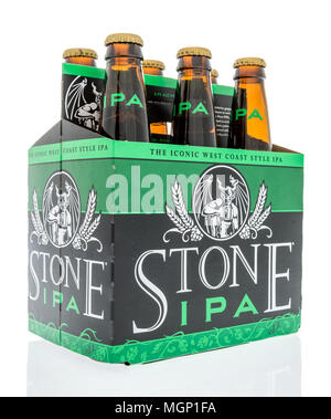 Winneconne, WI -  20 April 2018: A six pack of Stone IPA beer on an isolated background. Stock Photo