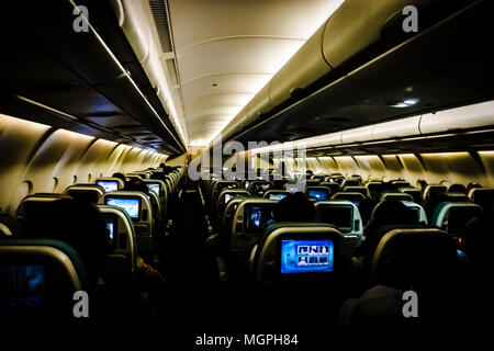 Singapore Airlines business class cabin Stock Photo - Alamy