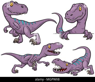 Set of cute cartoon dinosaurs isolated on white background in vector ...