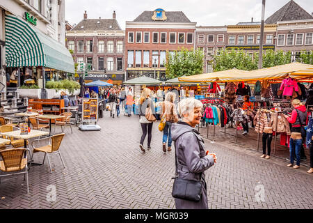 An weekly open air market i the city square of the historic city of Zwolle in the Netherlands. Stock Photo