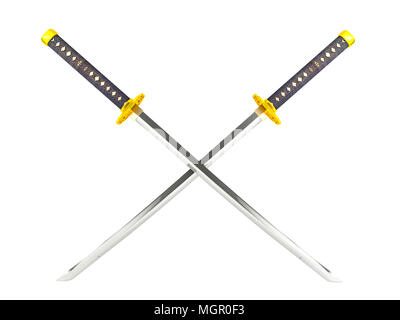 Crossed Japanese Katana sword isolated on white background Stock Photo