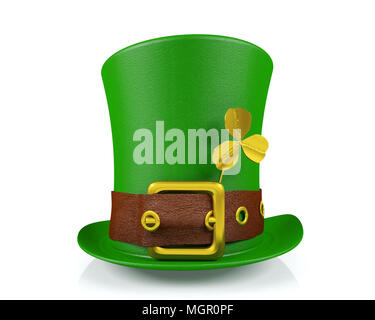 St. Patrick's Day Leprechaun Hat with Clover Isolated, 3D Rendering Stock Photo