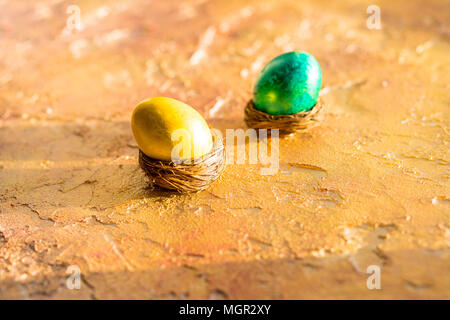 Easter eggs.Easter concept with colorful eggs on wooden background Stock Photo