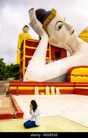 Giant Reclining Buddha at the Maha Bodhi Ta Htaung, a famous Buddhist region and monastery, Monywa Township, Sagaing Area, Myanmar (Burma) Stock Photo