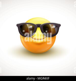 Cute smiling emoticon wearing black sunglasses, emoji, smiley - vector illustration Stock Vector