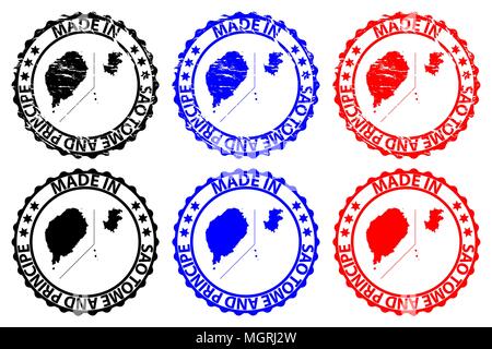 Made in Sao Tome and Principe - rubber stamp - vector, Sao Tome and Principe map pattern - black, blue and red Stock Vector