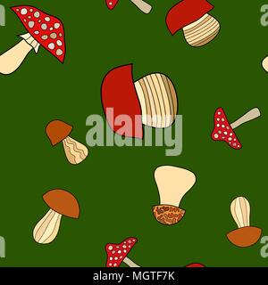 abstract vector doodle mushroom seamless pattern Stock Vector