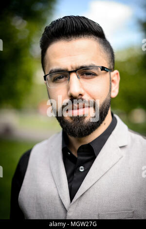 16 April 2018, Stuttgart, Germany: Samer Karam is standing next to a ...