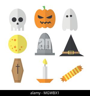 Halloween symbol illustration set vector - in cartoon flat style Stock Vector