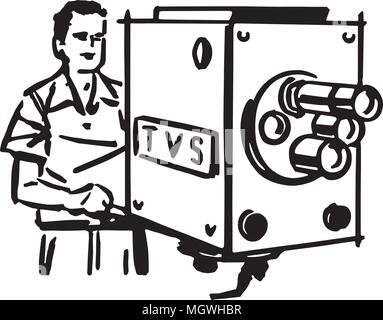 TV Cameraman - Retro Clipart Illustration Stock Vector