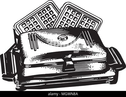 Waffle Iron 2 - Retro Clipart Illustration Stock Vector