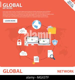Global Network Flat icon Banner concept template design Stock Vector